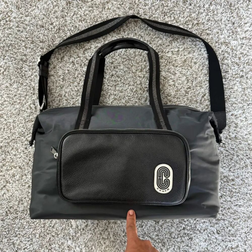 Coach C4096 Court Weekender Duffle Bag Black Nylon Leather Floral Travel Carryon